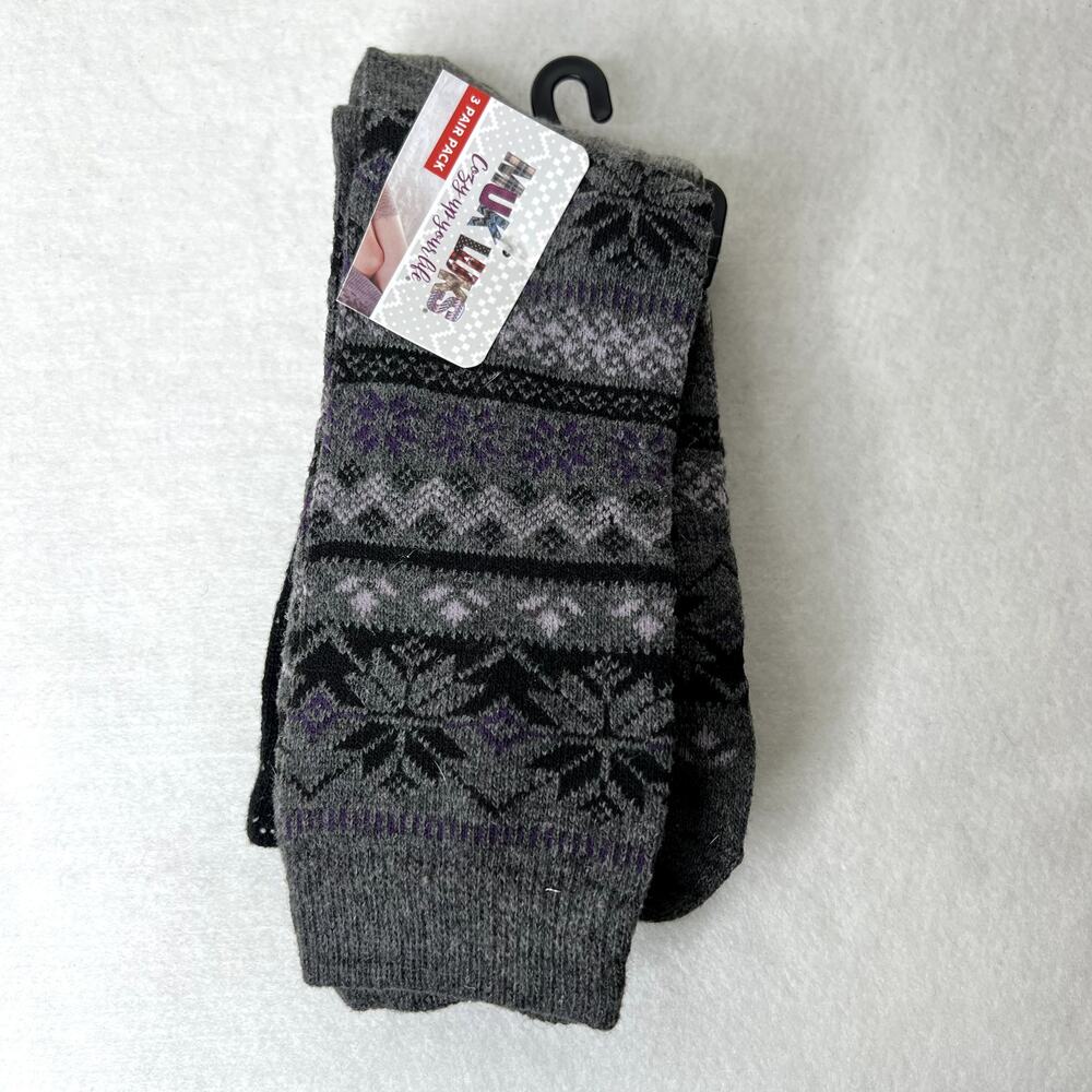 Muk Luks 3 Pair Pack Gray Patterned Socks